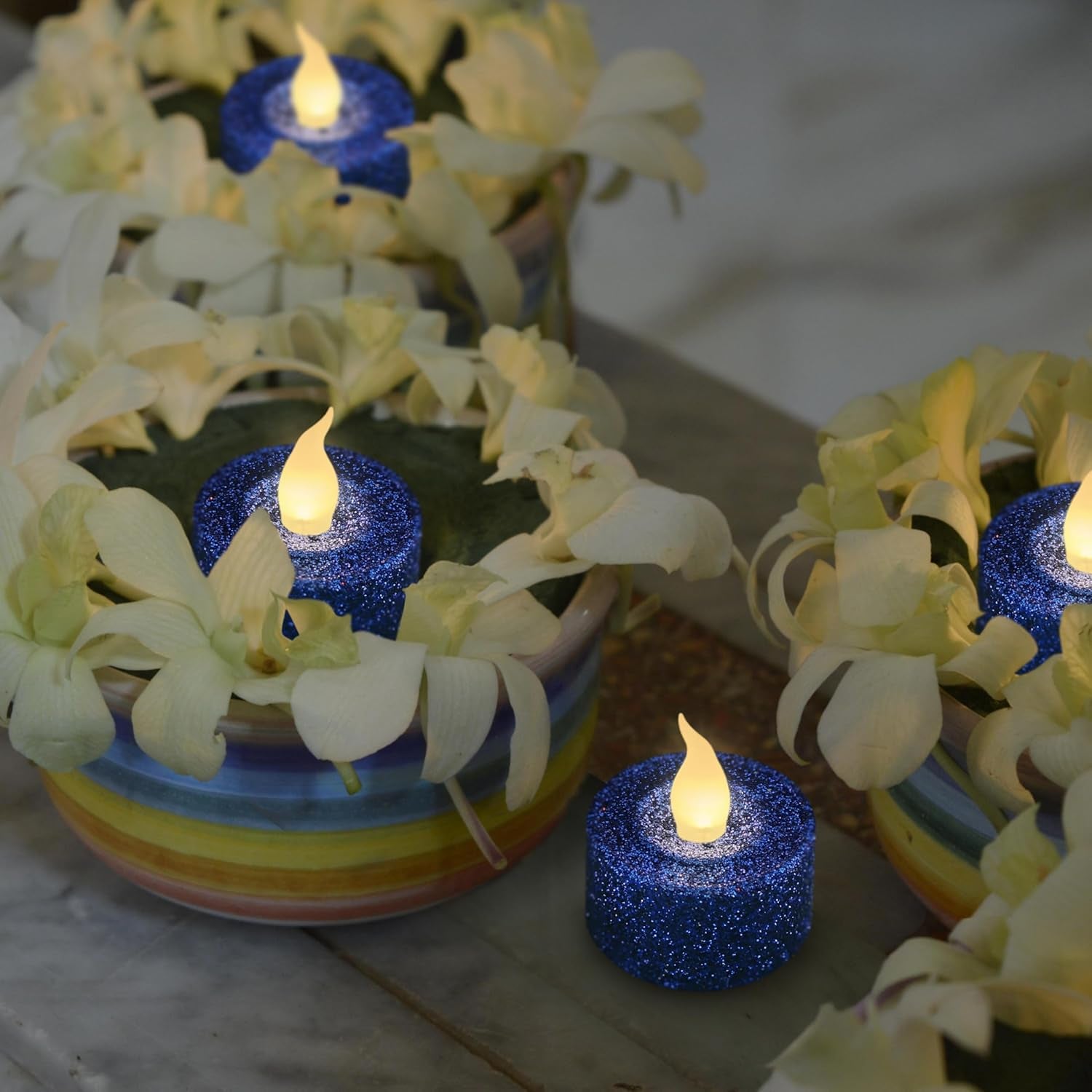 Royal Blue Glitter LED Tealight Candles