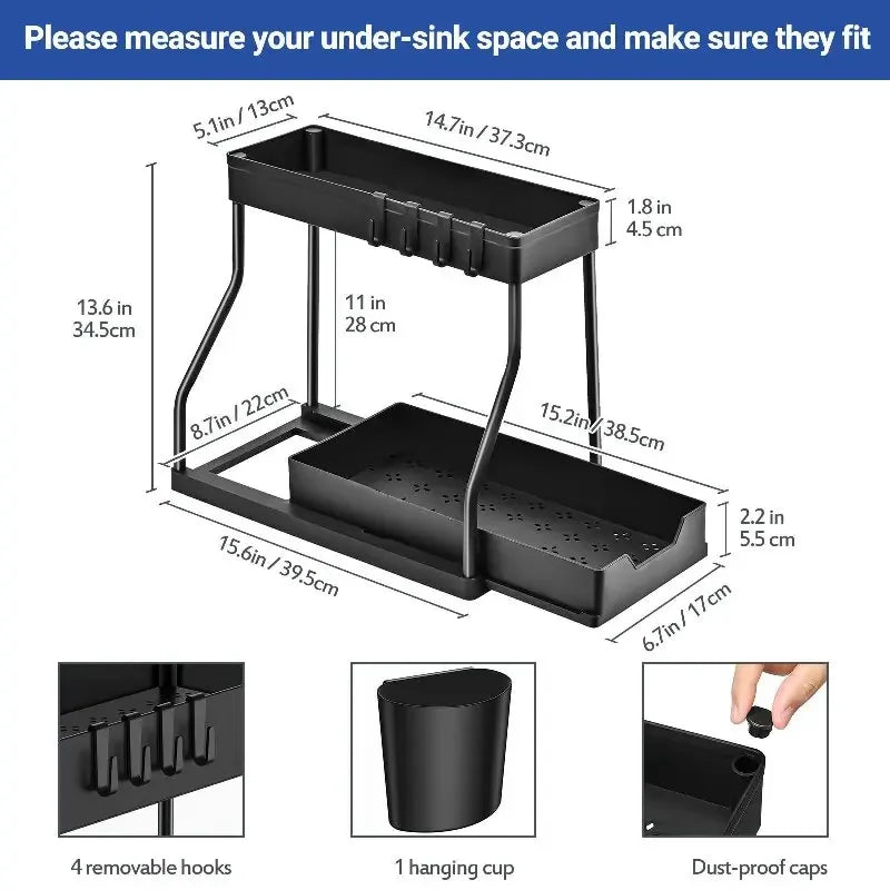 New Kitchen and Bathroom Sink Pull-Out Storage Rack