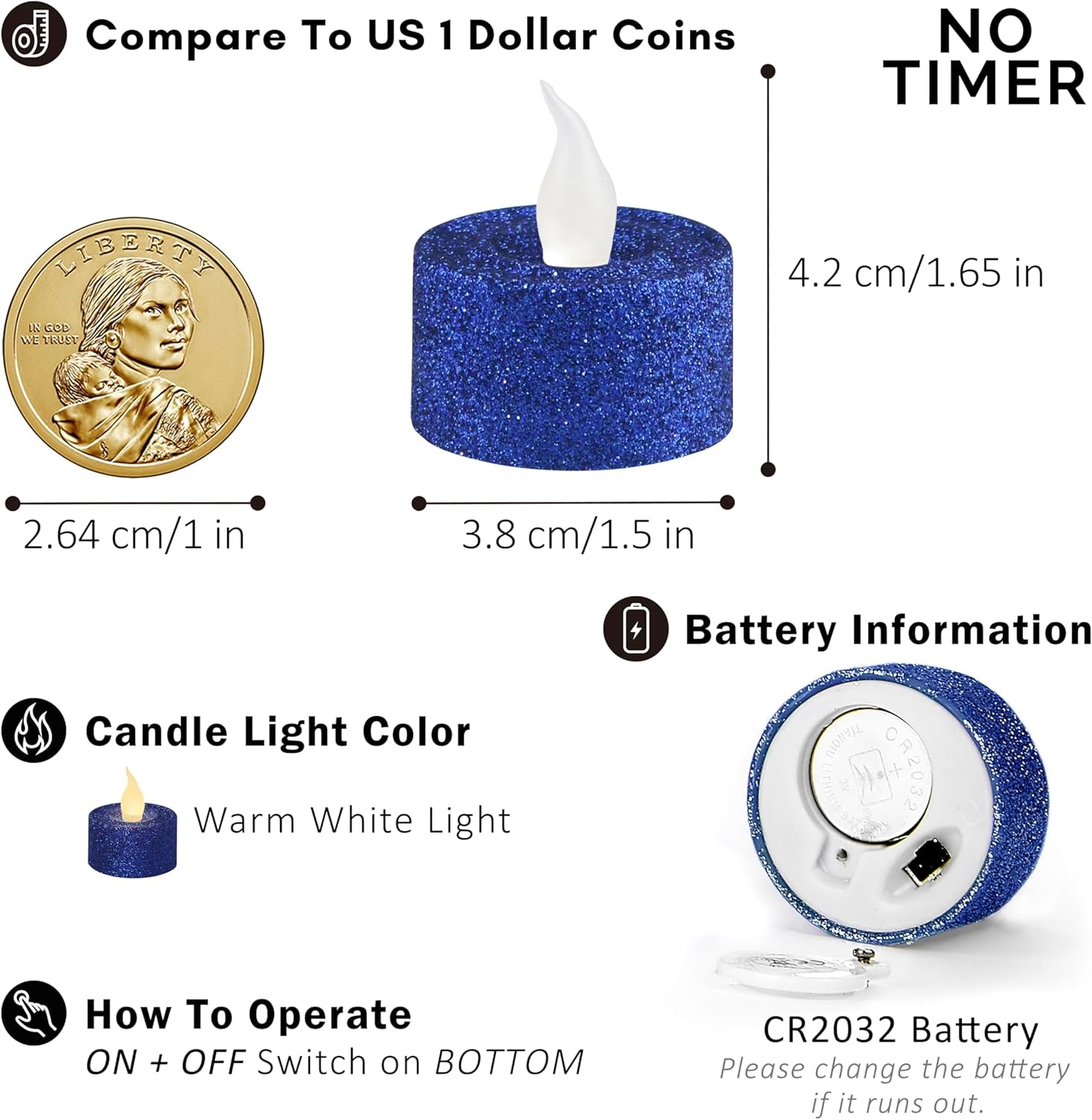 Royal Blue Glitter LED Tealight Candles